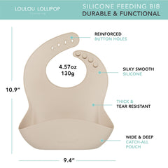 Loulou Lollipop bib with catch-all pouch catches crumbs and spills.