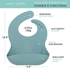Loulou Lollipop slate bib side view showing adjustable fit