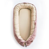 LOVE MAGE baby lounger pink front view highlights soft cotton comfort