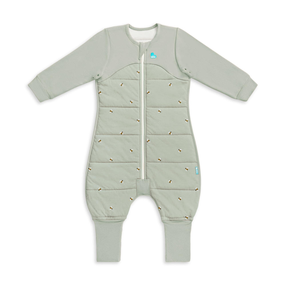 Love to Dream Sleep Suit Olive Bees 3Y front view in breathable cotton for comfy sleep.