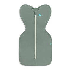 Love to Dream Swaddle UP deep olive in use promotes self-soothing with arms up.