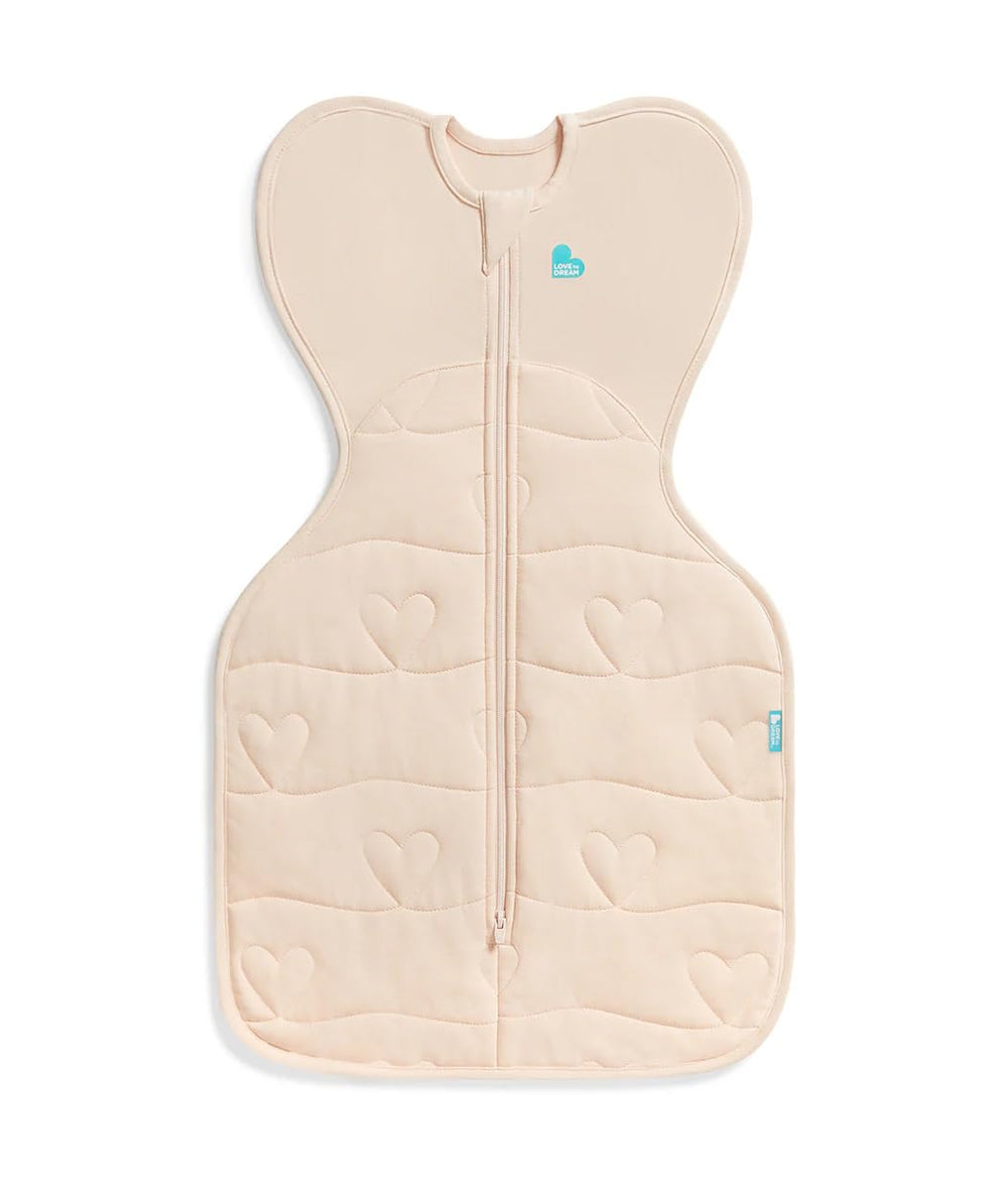 Love to Dream Swaddle Up 3.5 Tog in blush heart quilting promotes self-soothing sleep