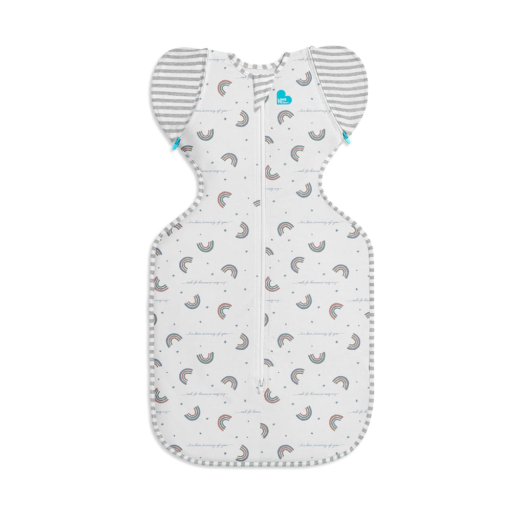 Love to Dream Swaddle Up Transition wings closed in Rainbow Dream for a snug, secure sleep.