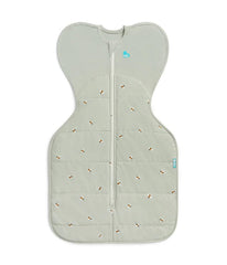 Love to Dream Swaddle Up Warm Olive Bees front view shows a cozy, secure fit.