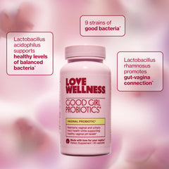 Packaging box for Love Wellness Good Girl Probiotics with nine-strain formula