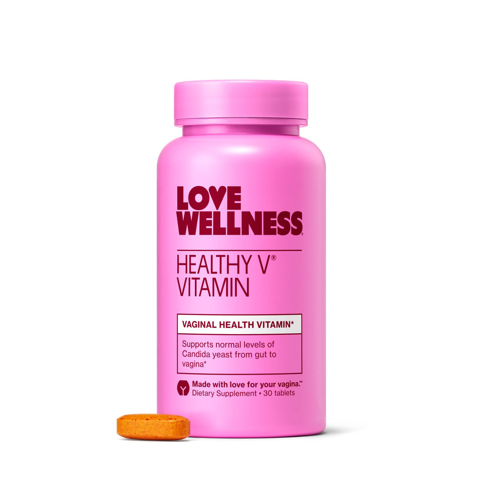 Love Wellness Healthy V Vitamin bottle for daily vaginal and gut balance