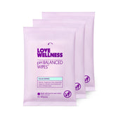 Love Wellness pH Balancing Wipes 3-pack packaging for daily intimate cleansing.