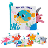 Love&Mini Ocean Shark Crinkle Book front cover, bright colors for visual tracking