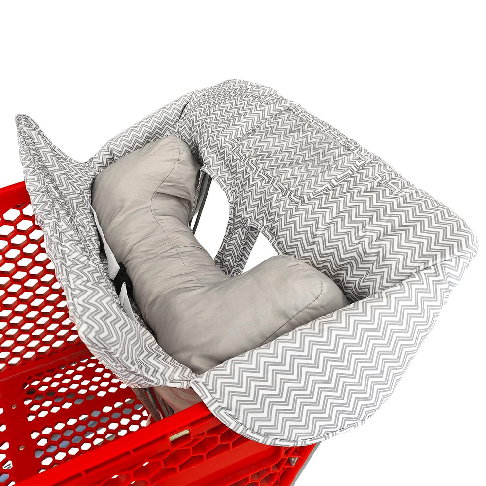 Love&go soft pillow cart cover provides baby comfort during shopping.