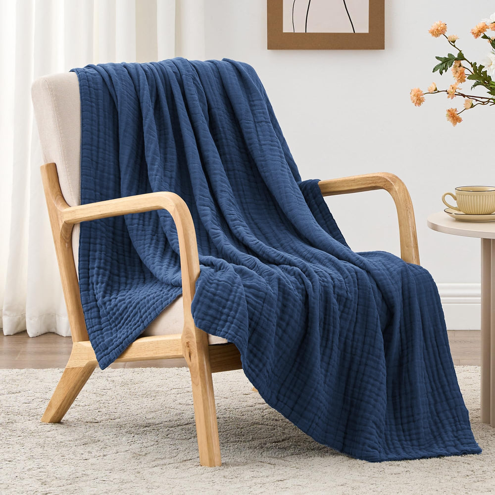 Love's cabin 6-layer muslin blanket front view, breathable, lightweight comfort for lounging