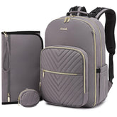 LOVEVOOK diaper bag backpack quilted purple-grey, front view with spacious main compartment.