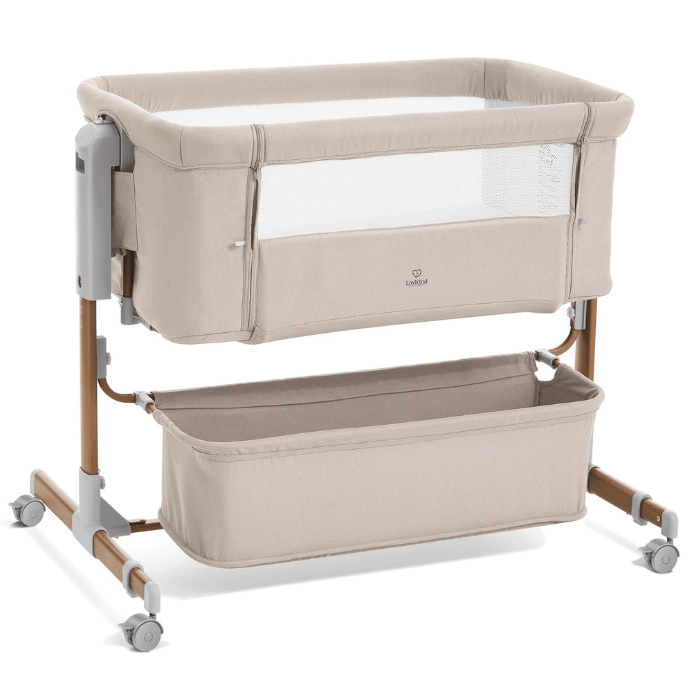 LovliTod Baby 3-in-1 bedside sleeper bassinet with mesh for airflow and closeness.