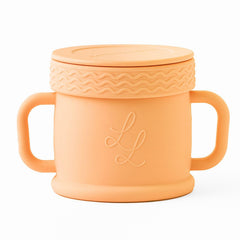 Lowcountry Littles Coastal Cup with petal lid enabling spill-free snacking.