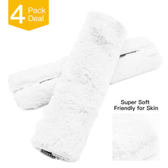 LoyaGour seatbelt cushion close-up showing fluffy texture and secure Velcro installation.