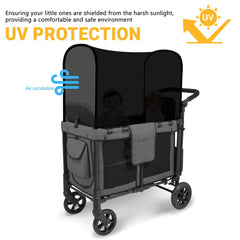 Lightweight breathable fabric keeps passengers comfortable during outdoor use.