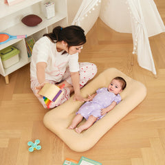 Lucakuins baby lounger apricot closeup fabric reveals cozy, chemical-free texture