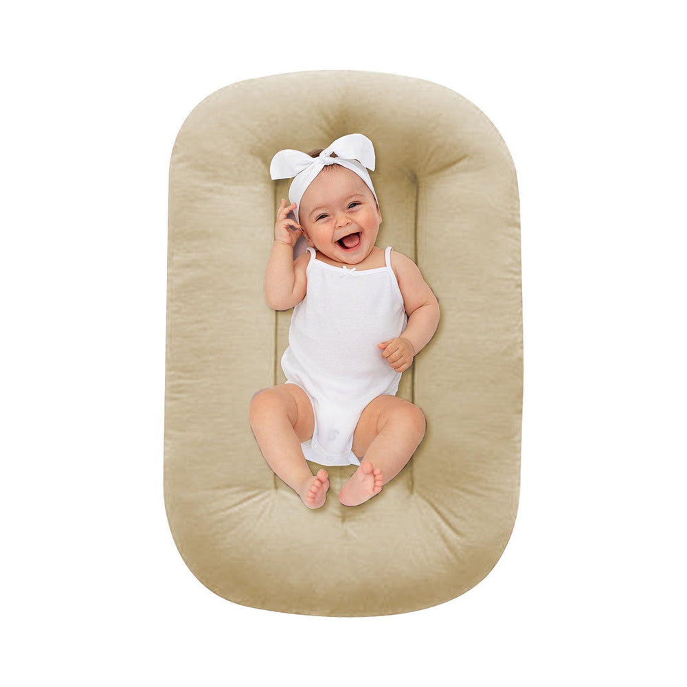 Lucakuins baby lounger apricot front view for supervised awake play with soft cotton