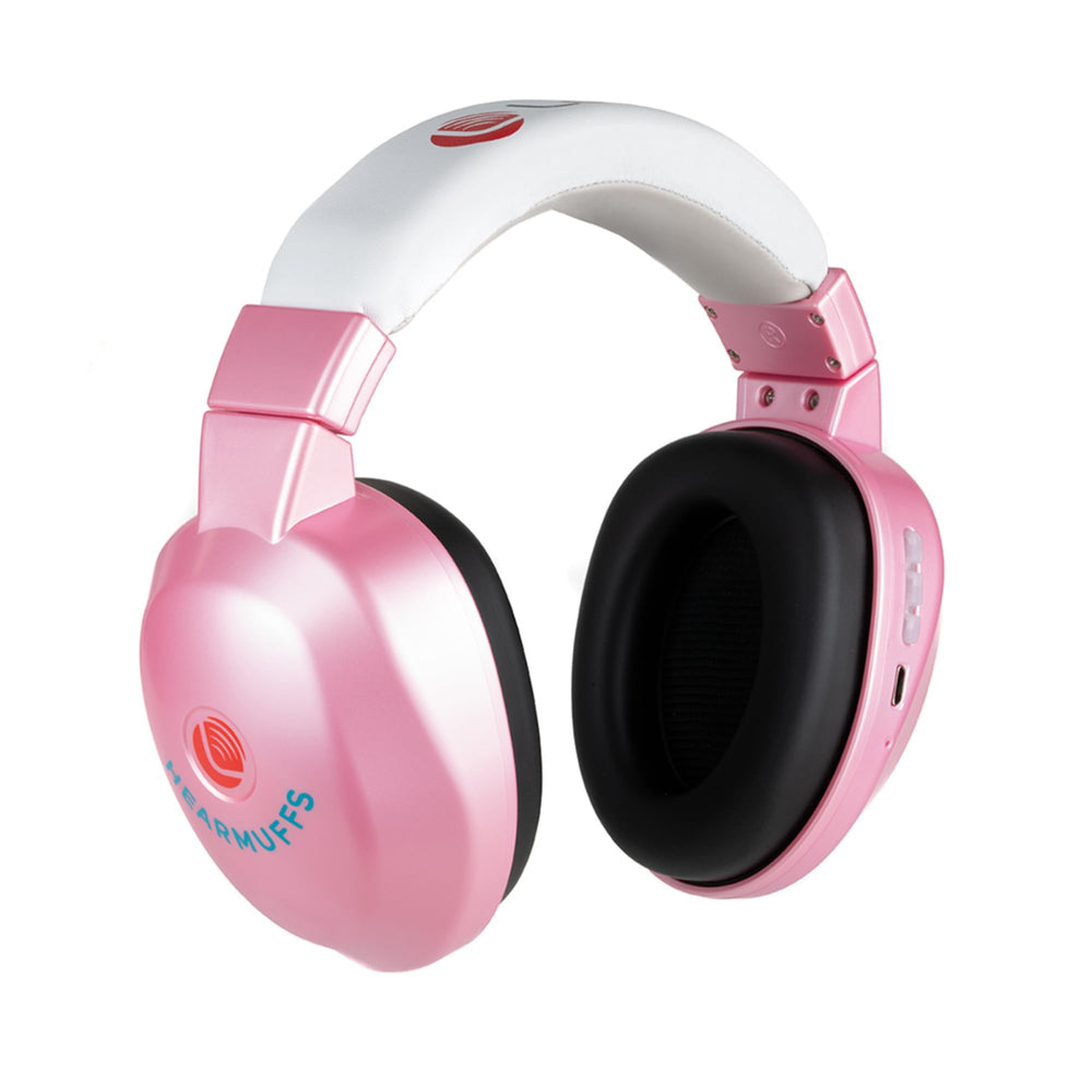 Lucid Audio HearMuffs pink infant headphones provide safe, reduced-noise listening for busy environments.