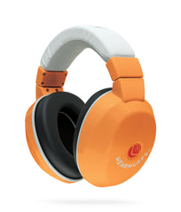 Lucid Audio Kids HearMuffs orange side view shows compact profile