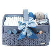 LUKJOJO ash blue diaper caddy front view keeps essentials organized