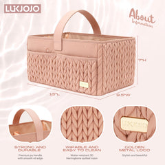 LUKJOJO diaper caddy folds flat for easy storage at home or while traveling.