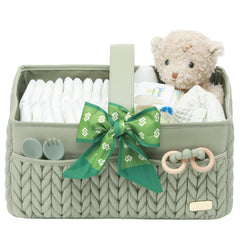 LUKJOJO diaper caddy in sage green with water-resistant nylon for easy diaper changes