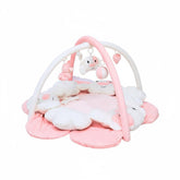Lullaby Cotton play gym overhead arches in pink dog design for tummy time