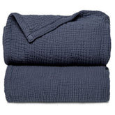 Lulu Moon muslin blanket blue folded for easy storage and warmth