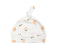 Lulujo adjustable-bamboo-jersey-hat demonstrates easy fit for newborns and photo moments.