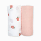 Lulujo baby swaddle blanket strawberries pattern for breathable, cozy swaddling.