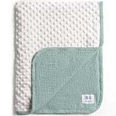 Lulumoon Sage baby blanket with minky dots back for ultra-soft warmth.