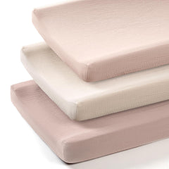 Lulumoon baby changing pad cover in soft muslin fabric, gentle for delicate skin.