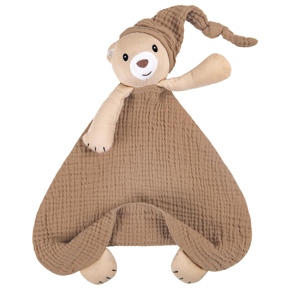 Lulumoon bear baby security blanket with soft gauze fabric for gentle skin contact during naps