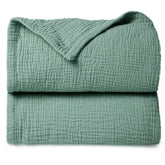 Lulumoon Lotus Leaf muslin blanket close-up showing soft cotton texture for gentle touch