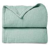 Lulumoon sage muslin baby blanket close-up fabric texture for softness.