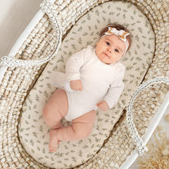 Lulumoon muslin bassinet sheets elastic edge ensures snug mattress wrap.