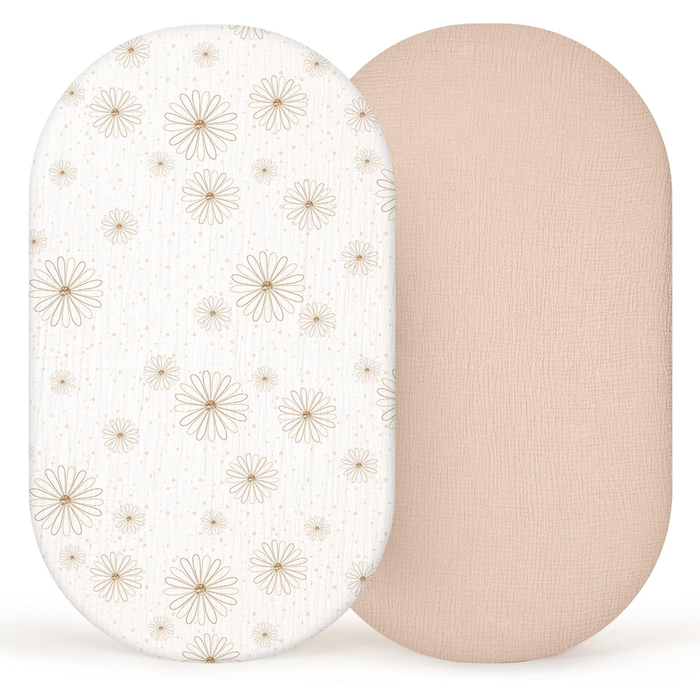 Lulumoon muslin bassinet sheets pattern closeup showing breathable fabric and soft texture