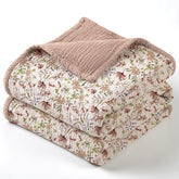 Lulumoon muslin blanket sand floral front view, soft warmth for daytime naps.