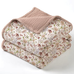 Lulumoon muslin blanket sand floral front view, soft warmth for daytime naps.