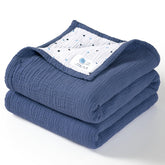 Lulumoon muslin blanket blue close-up shows soft, breathable fabric for baby skin