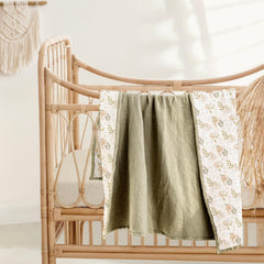 Lulumoon Muslin Blanket Olive Flower baby nest for cozy naps