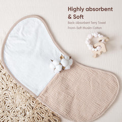 Soft muslin top layer on Lulumoon burp cloth gentle on skin