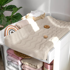 Lulumoon muslin changing pad cover side view showing elastic band