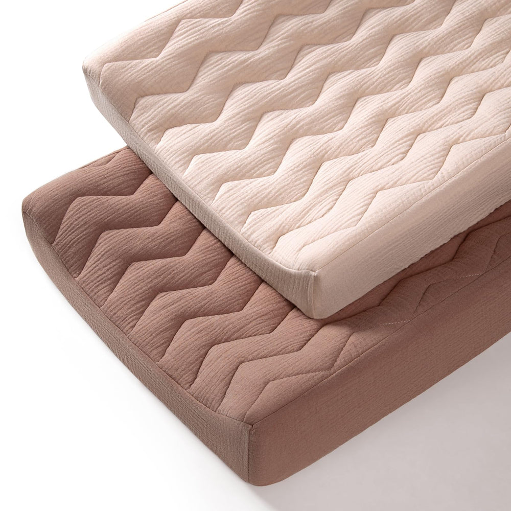 lulumoon muslin changing pad cover top view shows a soft quilted texture for gentle changes