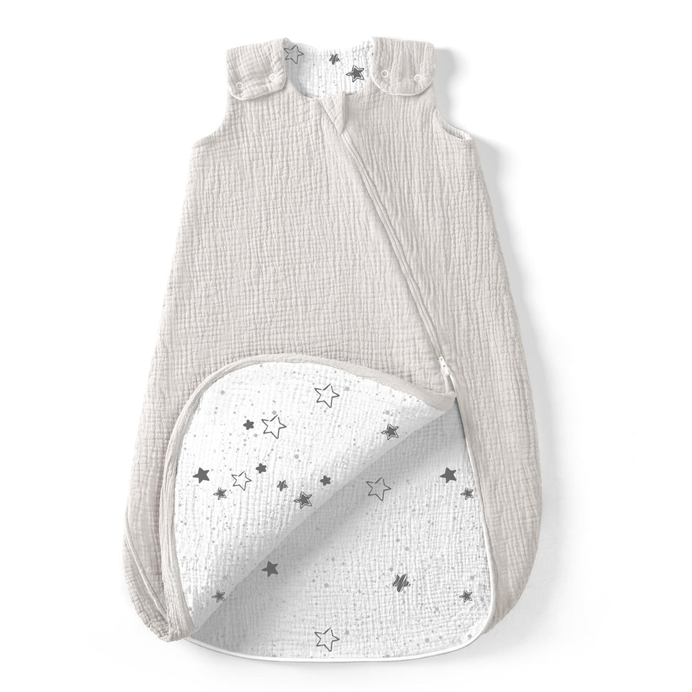Lulumoon Sleep Sack Muslin double-layer exterior for year-round comfort.