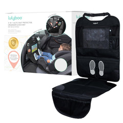 Lulyboo car seat protector with tablet holder keeps kids entertained on long rides.