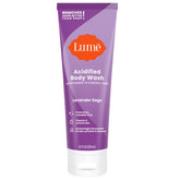 Lume Acidified Body Wash bottle pour showing easy dispensing and 24-hour odor control