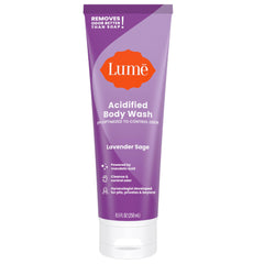 Lume Acidified Body Wash bottle pour showing easy dispensing and 24-hour odor control