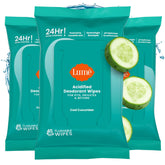 Lume Acidified Deodorant Wipes three-pack front view for on-the-go odor control.