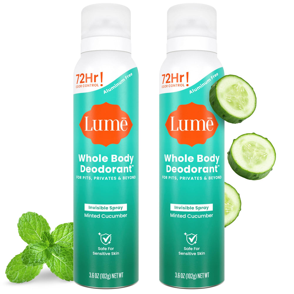 Lume Invisible Spray bottle front view with minted cucumber scent for all-over odor control.